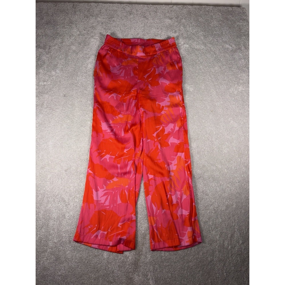 maison d' amelie pants pink Red palm tropical print pants Medium Wide Leg Flowy